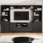 Bellemave® 4 - Piece Multifunctional TV Stand Media Storage Cabinet with 13 shelves,8 Drawers and 2 Cabinets, with Fluted Line Surface - Bellemave